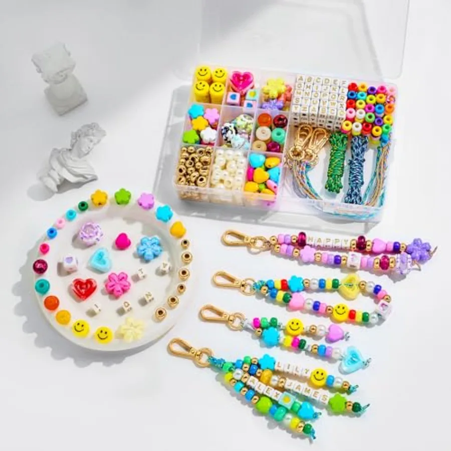 

421PCS Beaded Keychain Making Kit for WomenAcrylic Heart Star Flower Letter Alphabet Bag Beads DIY Key Chain Charm Supplies Cra