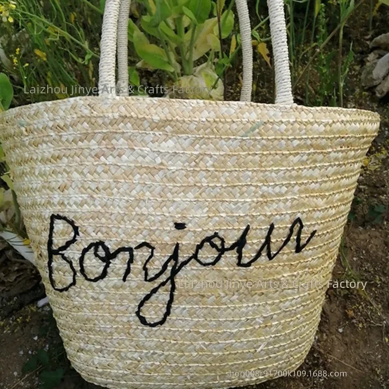 for Manufacturer Custom Hand-Embroidered Wheat Straw Woven Bag Casual Trendy Beach Women Rattan Large Capacity Bucket Bag view 3