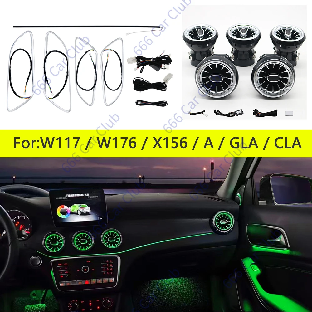 12 kolorów oświetlenia otoczenia dla Mercedes-Benz A/CLA/GLA W176 W117 W156 A45 CLA45 LED Samochodowe otwory wentylacyjne Dysza turbiny Dekoruj lampę