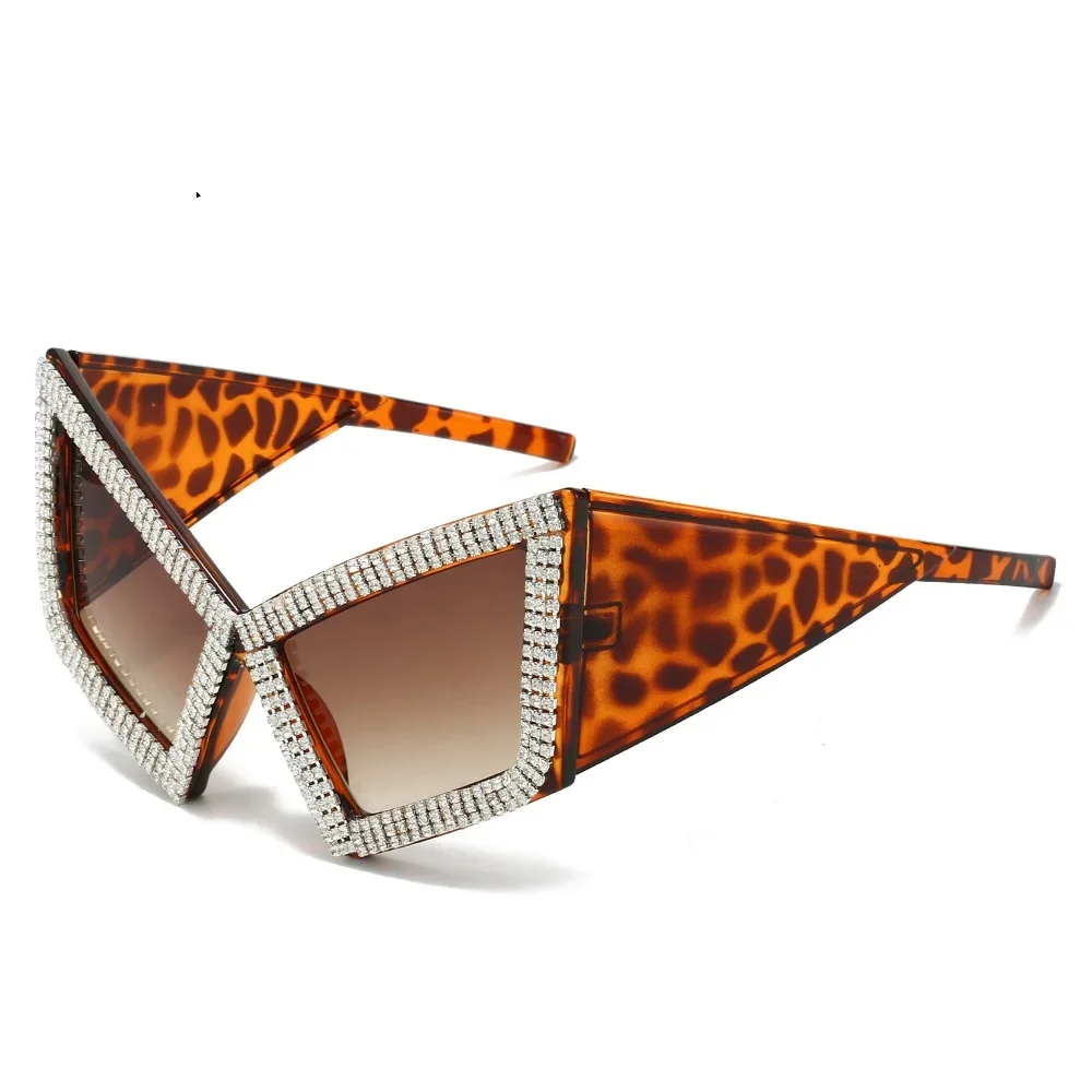 أزياء سوبر كبيرة كاملة كريستال القط العين النظارات الشمسية النساء موضة جديدة الراين لامعة نظارات شمسية السيدات المتضخم القوس ظلال