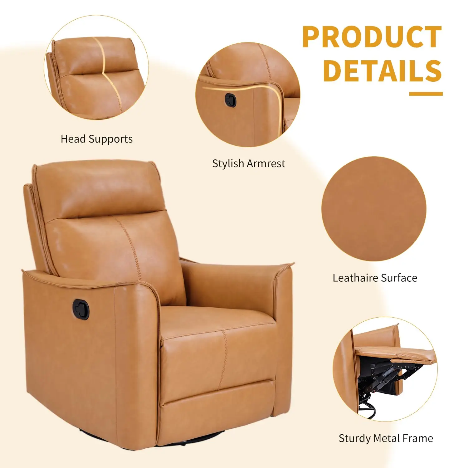 Swivel Rocker Recliner Set of 2 with Soft Backrest, Manual Reclining Sofa for Living Room Bedroom, Camel, Customized