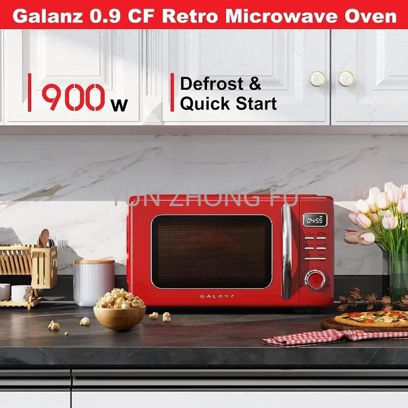 Reheat, Defrost, Quick Start Functions, Easy Clean with Glass Turntable, Retro Countertop Microwave Oven with Auto Cook &