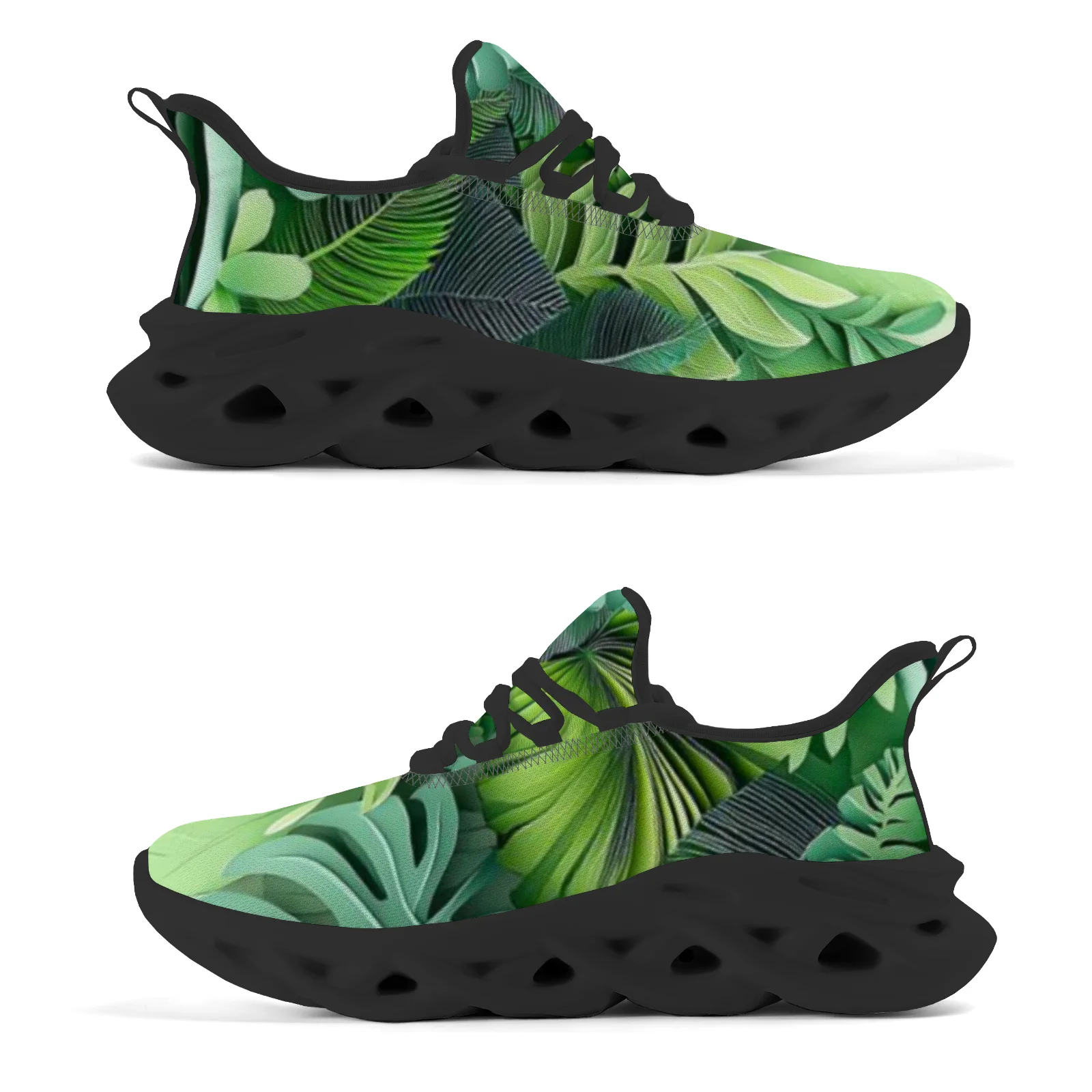 Zapatillas de deporte informales con estampado de plantas verdes para mujer, zapatos ligeros para caminar y correr para chicas adolescentes, zapatos con cordones de malla EUR36-48