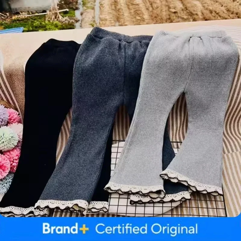 الأطفال عارضة السراويل البسيطة الخريف والشتاء جديد الكورية نمط الفتيات طماق القطن بلون تمتد جرس قيعان Amagi