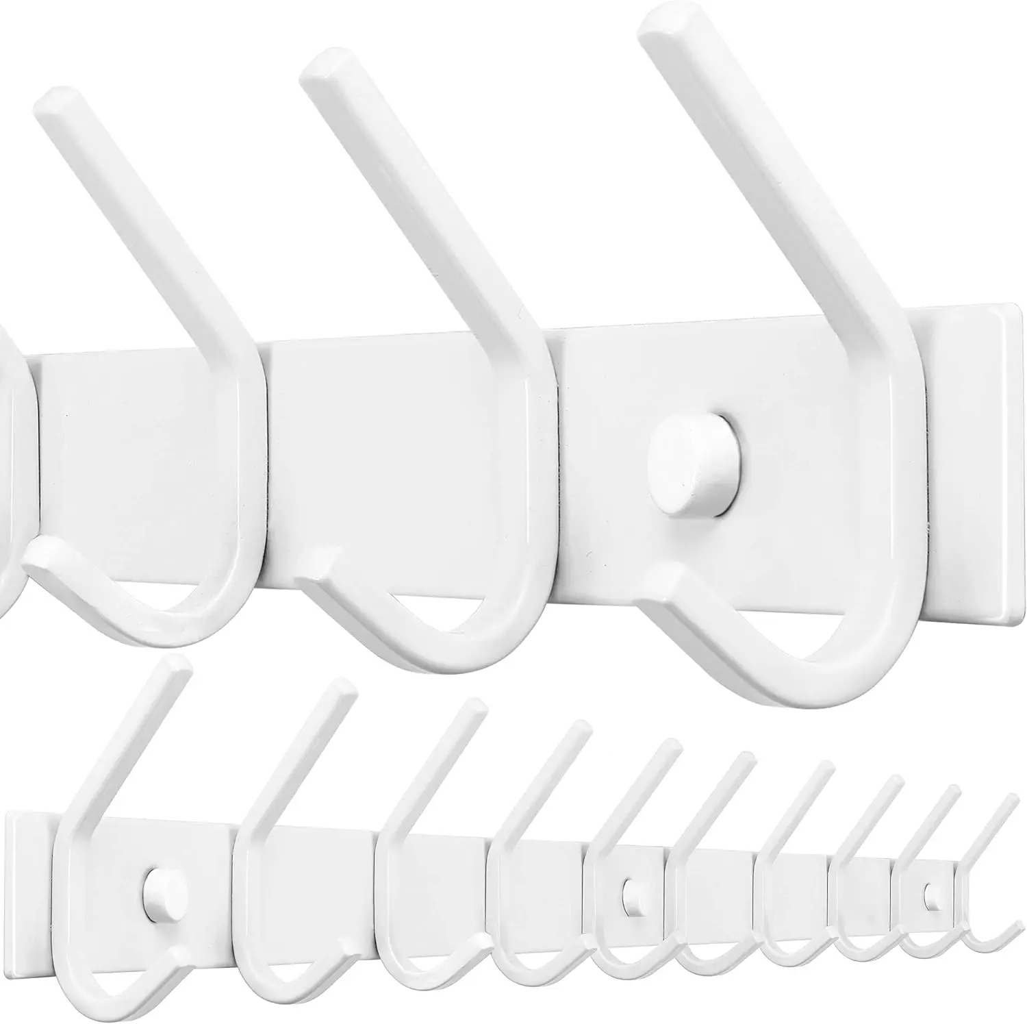 

10-Hook Wall Coat Rack, 30 Inch Long, White Metal Mount for Coats, Hats & Towels