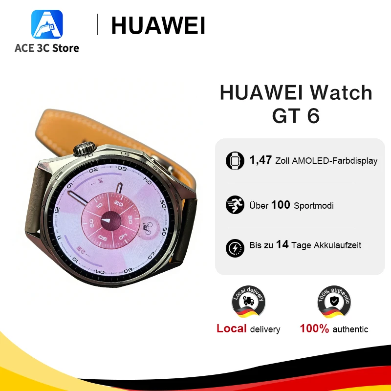 Montre connectée HUAWEI Watch GT 6 46 mm, GPS, écran AMOLED, jusqu'à 21 jours d'autonomie, cyclisme, plus de 100 modes sportifs, compatible avec Android