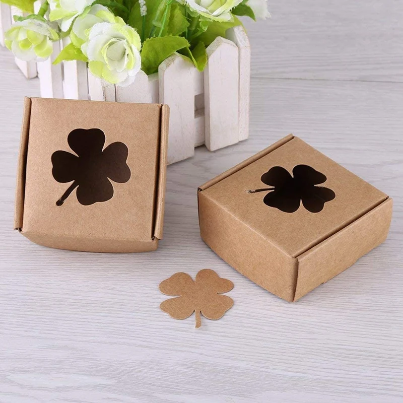 Brown 350G Kraft Paper Four-Leaf Clover Foldable Kraft Paper Gift Box Handmade Soap Candy Jewelry Accessories