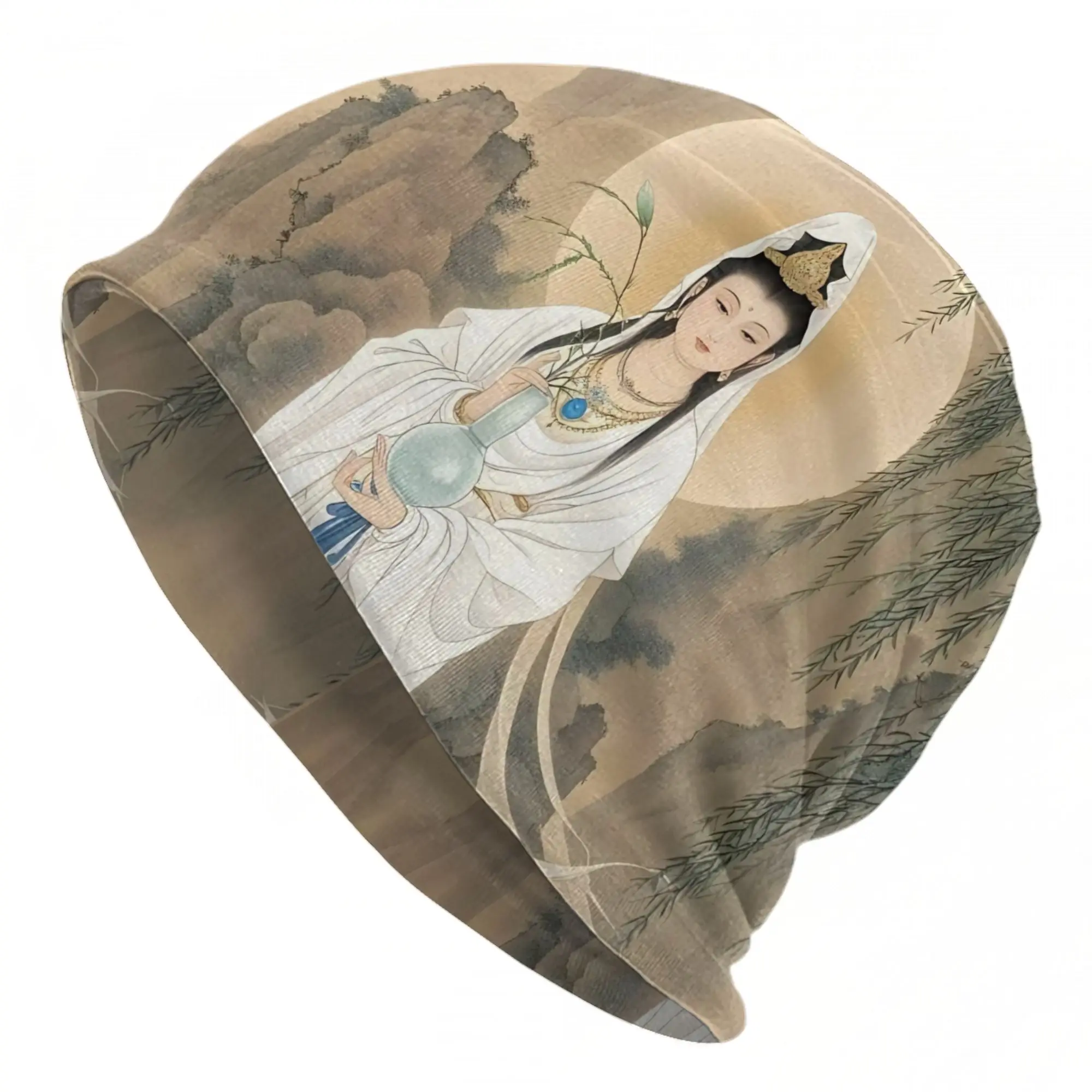 Bodhisattva Willow Branch LotusBonnet Hats Cool Outdoor Buddhism Skullies Beanies Hat Unisex Warm Head Wrap Caps