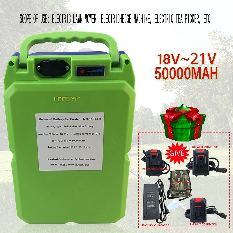 50000mAH 18V~21V 18650 Lithium Battery Pack Is Applicable To Makita/worx/Dayi Electric Lawn Mower, Hedge Machine, Tea Picker Etc