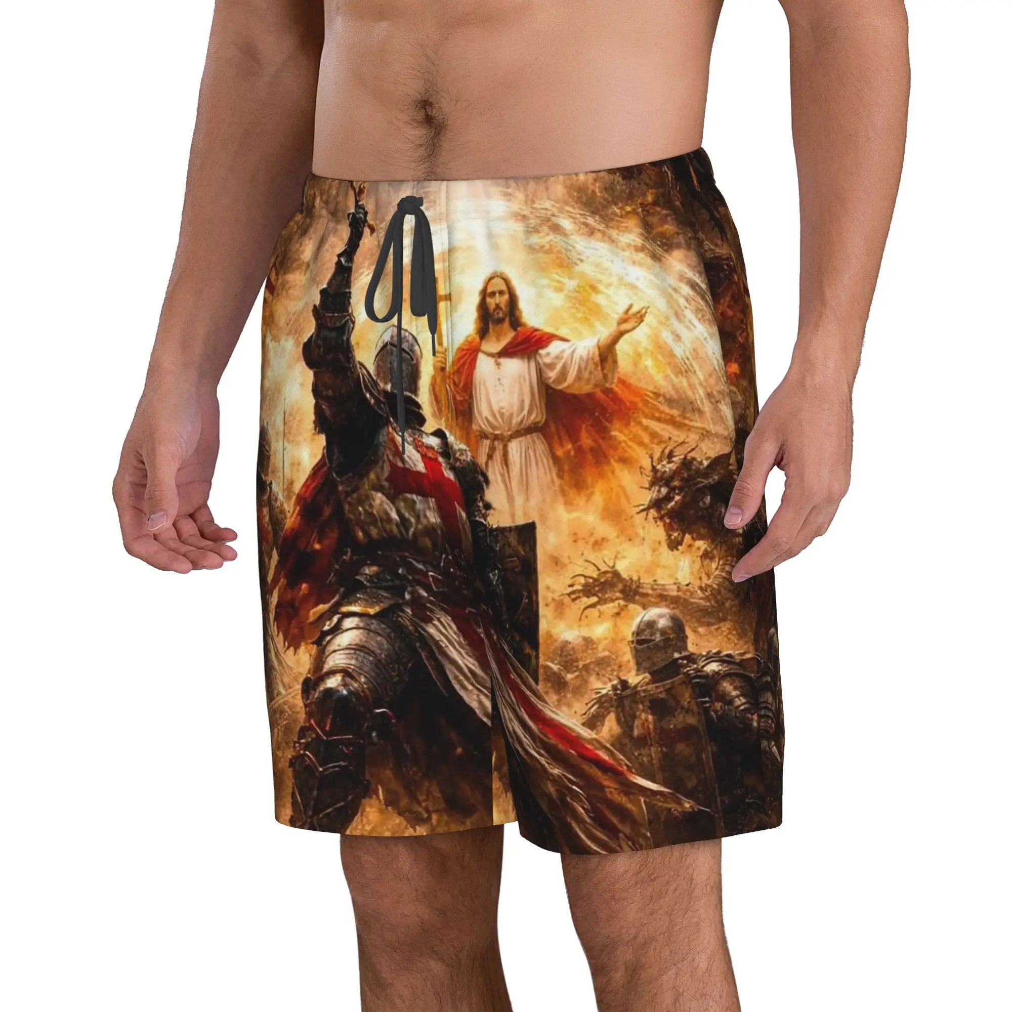 Knights Templar Trunks Beach Board Shorts Casual Quick Dry Swimming Summer Men Pants
