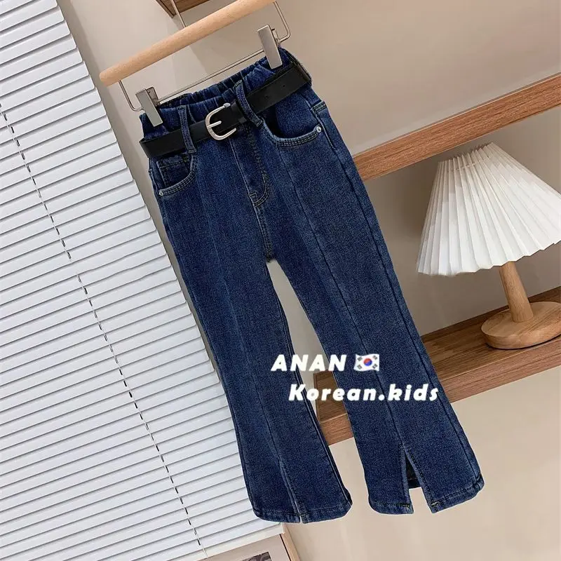 Spring Autumn Girls Casual Denim Flared Boot Cut Pants High Elasticity Children's Jeans Trousers Baby Girl Blue Jeans