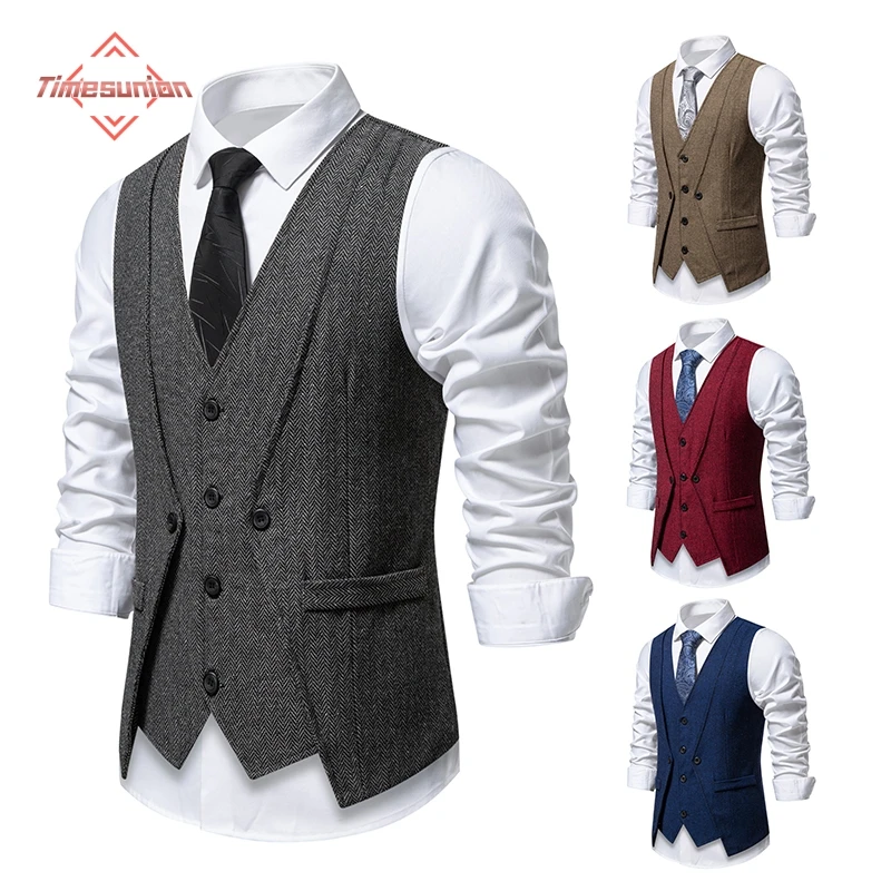 

Fake Two Pieces Men's Vest Autumn New Arrival Fashionable British Straight Cut V-Neck Single Button Casual Polyester Fiber