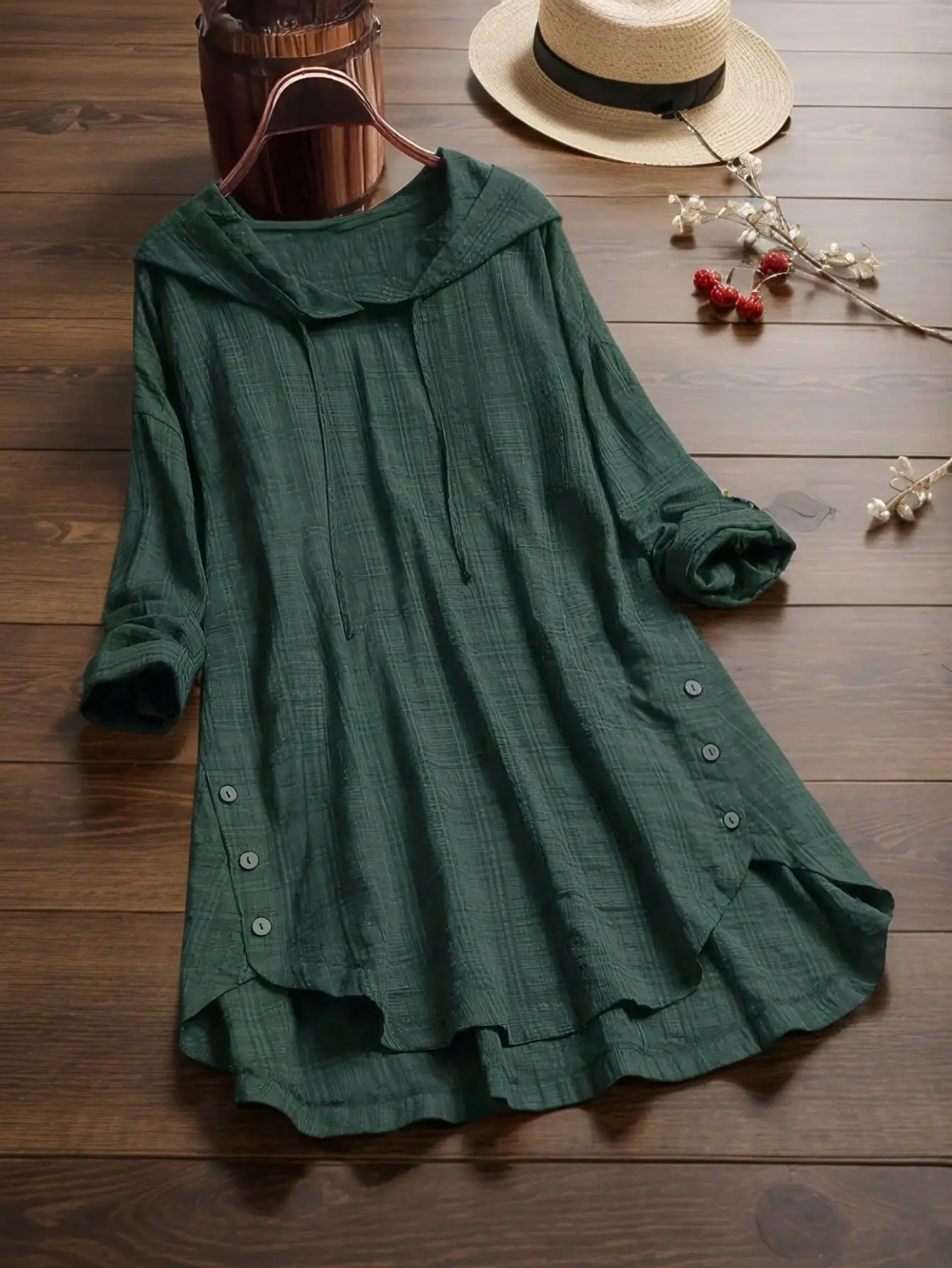 حجم كبير 1XL-5XL المرأة عادية مقنع قميص فضفاض موضة منقوشة مطبوعة بأكمام طويلة البلوز قميص فضفاض متعدد الاستخدامات