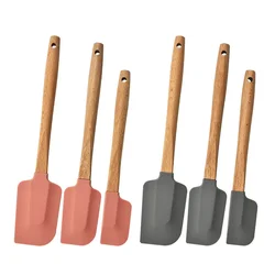 Cream Cake Silicone Spatula Round Wooden Handle Baking Pastry Scraper Blenders Non-stick Kitchen Dessert Cookies Cutter Mixer