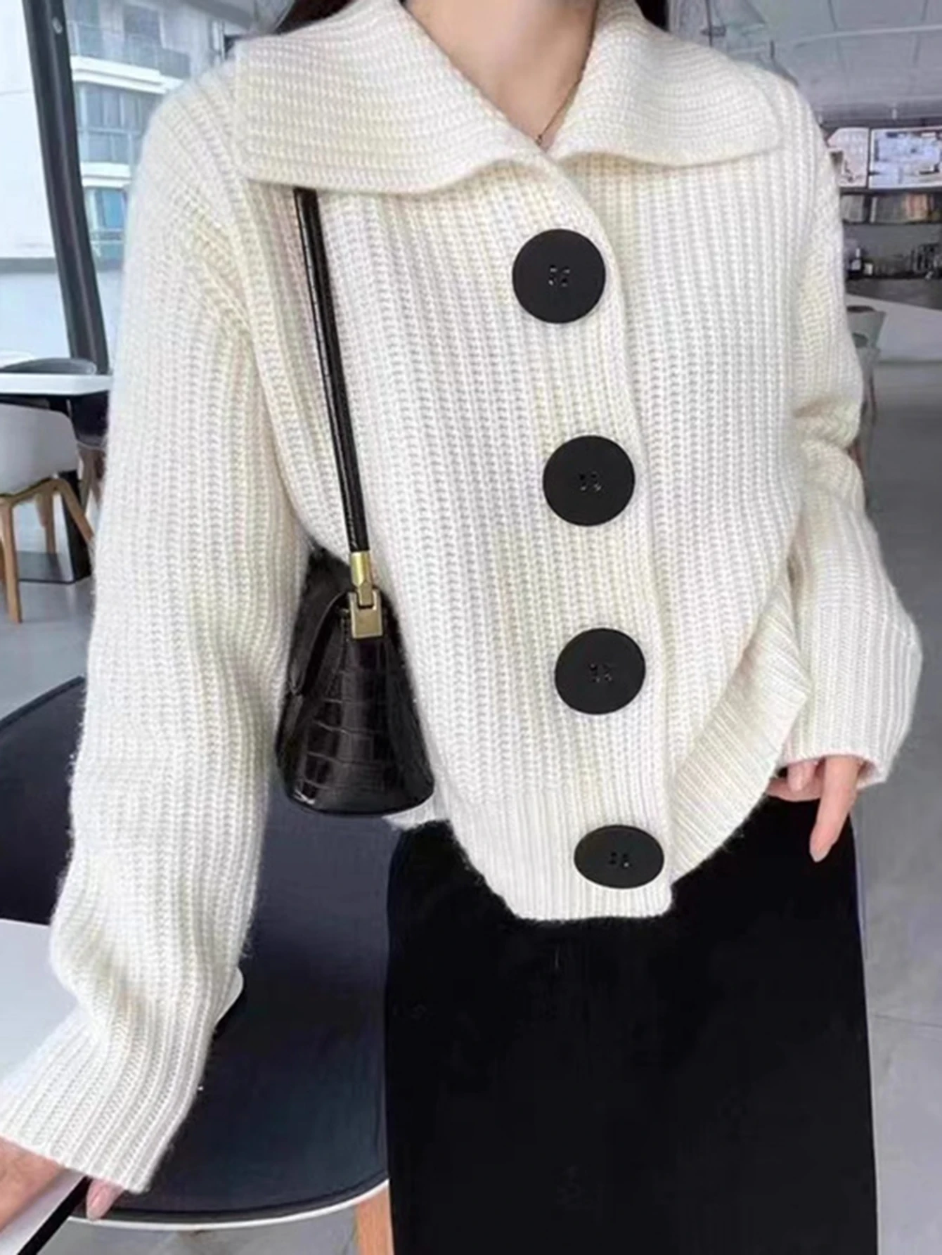 

Women's Long Sleeve Cardigan Solid Color Button Front Lapel Casual Basic Autumn Winter Daily Wear