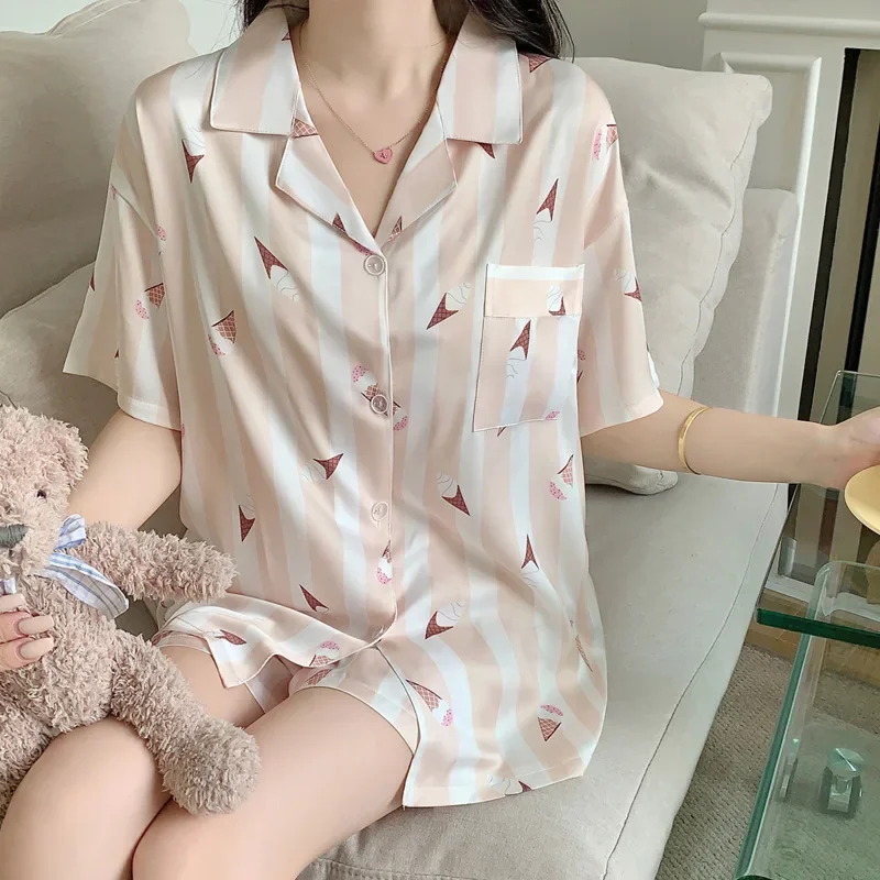 Sleepwear Women's Clothes Suits Summer Thin Home Simple Cozy Loose Casual High Quality Skinny Cool Breathable Temperament Sweet