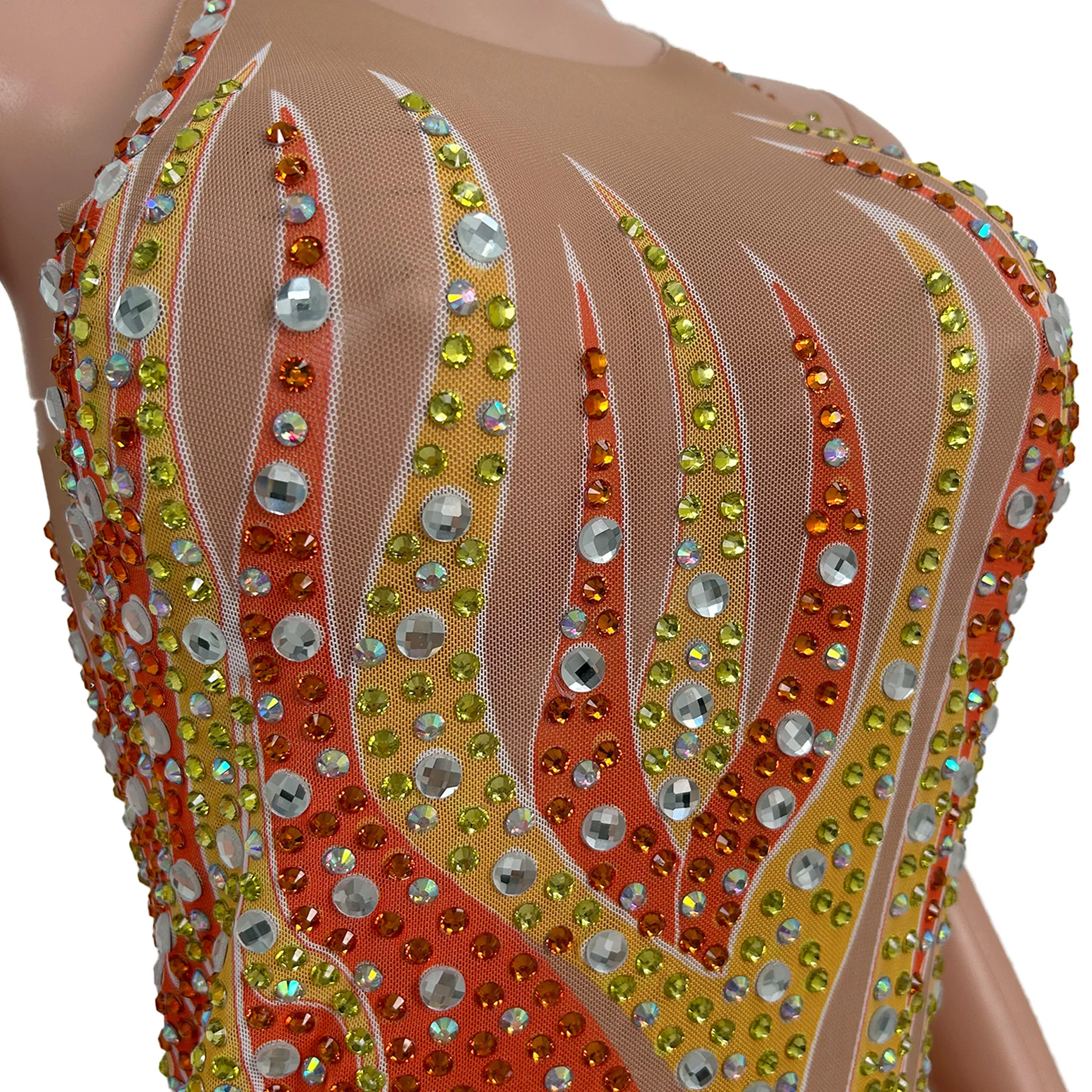 

Jinhuowang 2025 New Women Jumpsuit Color Rhinestone Flame Pattern Tight Pants Pole Dance Bar Celebrity Performance Costume