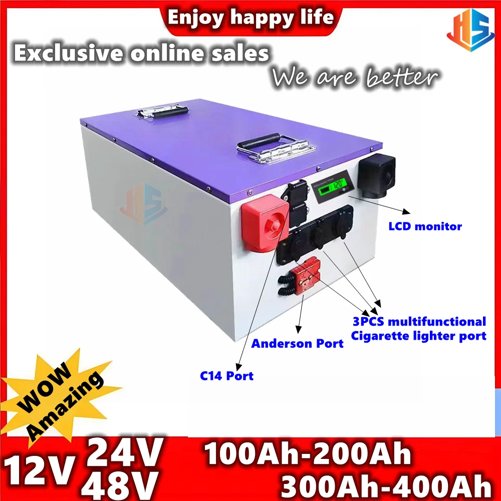 12V 24V 48V100Ah 200Ah 300Ah 400Ah Lifepo4 Battery For Camping  Solar Inverter Motorhome Outdoor Back Up Power Supply move power