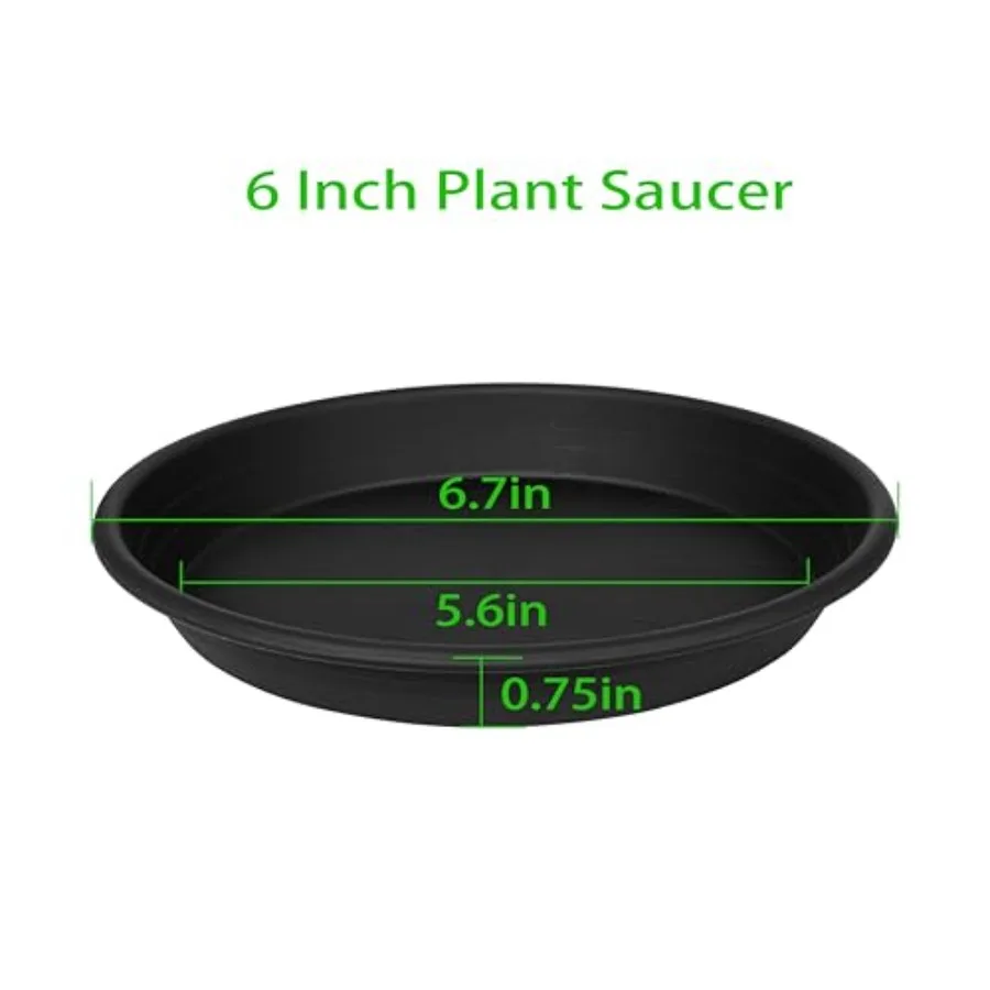 6 Pack Plant Saucer Tray for Indoor Pots, Heavy Duty Plastic, Black, No Holes, Fits 4-19 Inch Pots, Includes Bird Bath Bowls