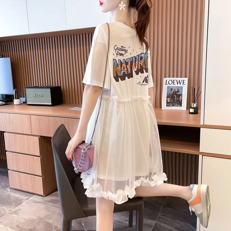 T Shirt Dress Woman Short Sleeve Summer Lace Clothing Women\'s Top Funny Fitted Slim Causal Long Graphic O Tall Kpop Cute Tees Xl