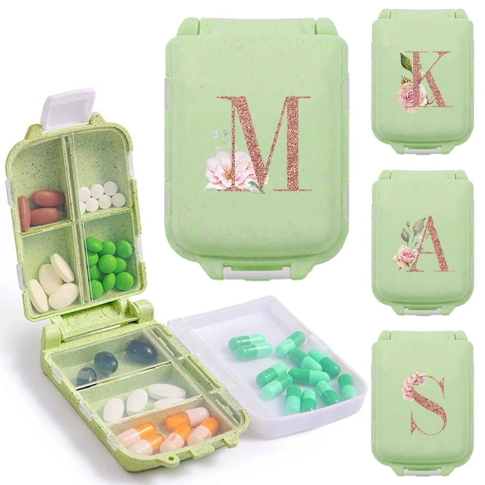 8 Grids Organizer Container for Tablets Travel Pill Box with Seal Ring Small Box for Tablets  Rose Gold Pattern Series