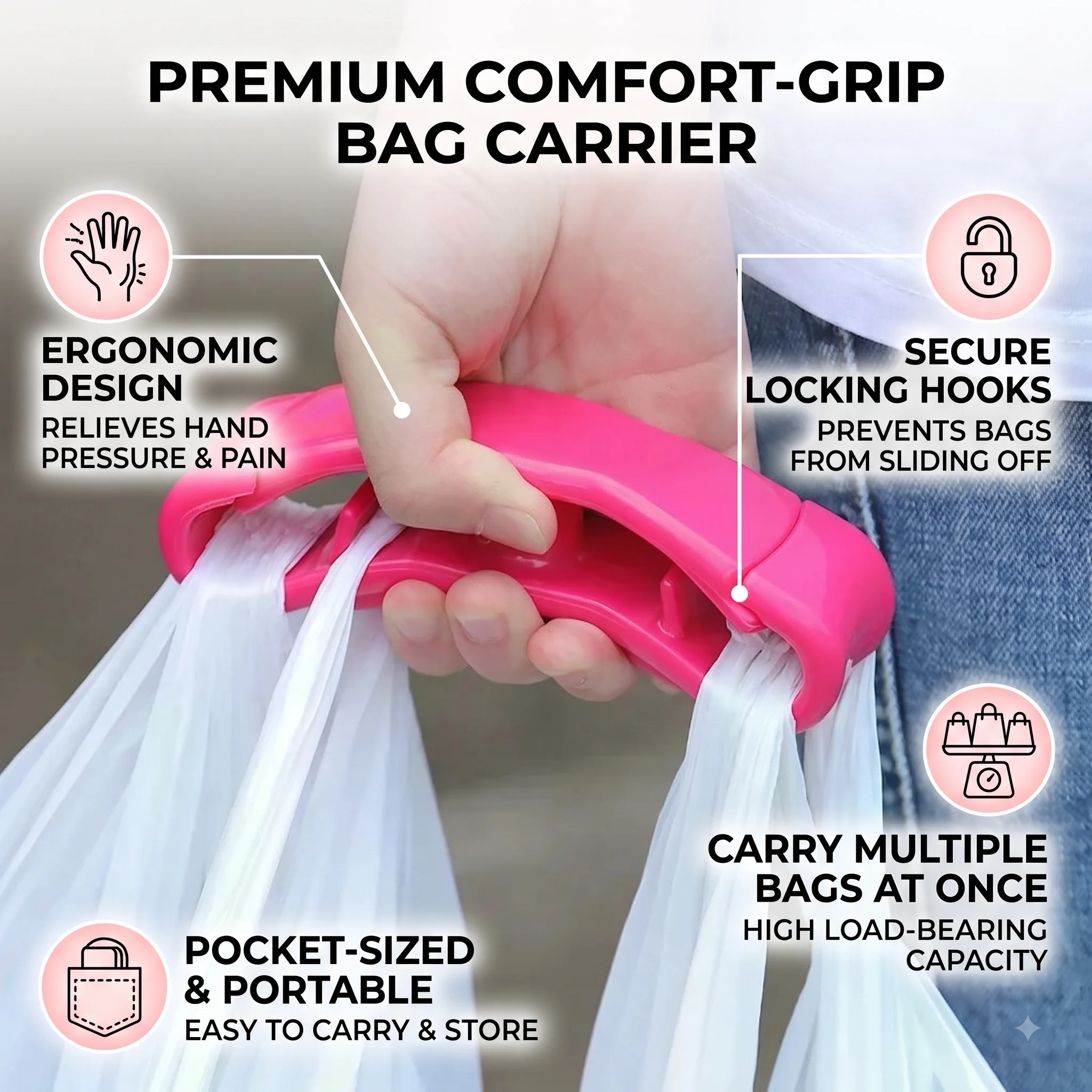 2026 Bestseller Ergonomic Anti-strangle Shopping Bag Holder Portable Labor-saving Comfort Hand Grip Grocery Carry Handle