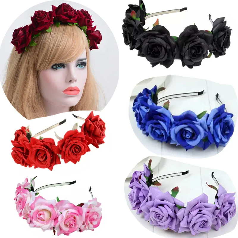 Halloween Red Rose Hair Band hairhoop Cosplay Costume Party Flannel Flowers Crown Headband Festival Hair Garland Wedding Headpie