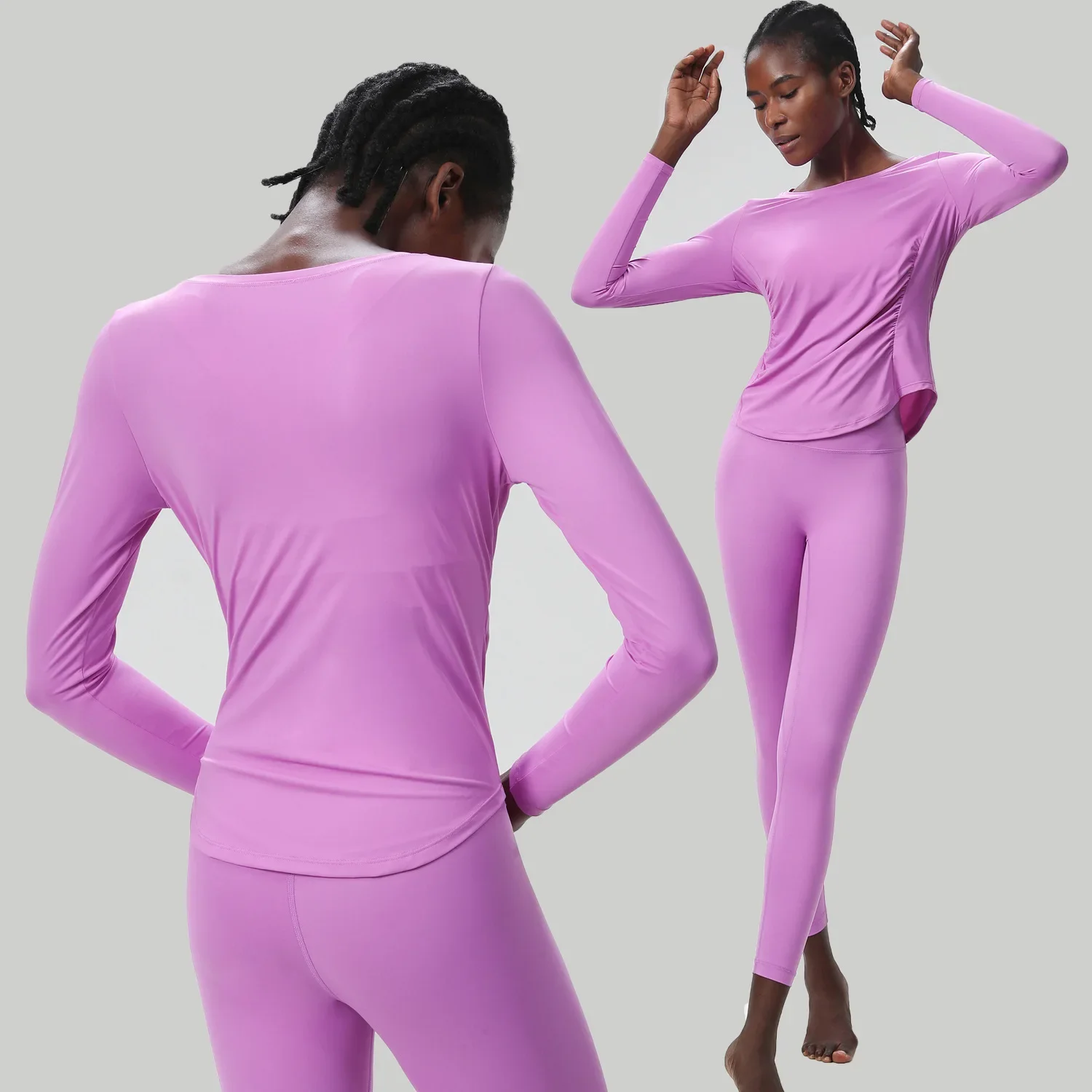 Conjunto de dos piezas de Yoga y Fitness para mujer, traje suave para gimnasio y correr, ropa de entrenamiento transpirable, ropa deportiva femenina de Color sólido