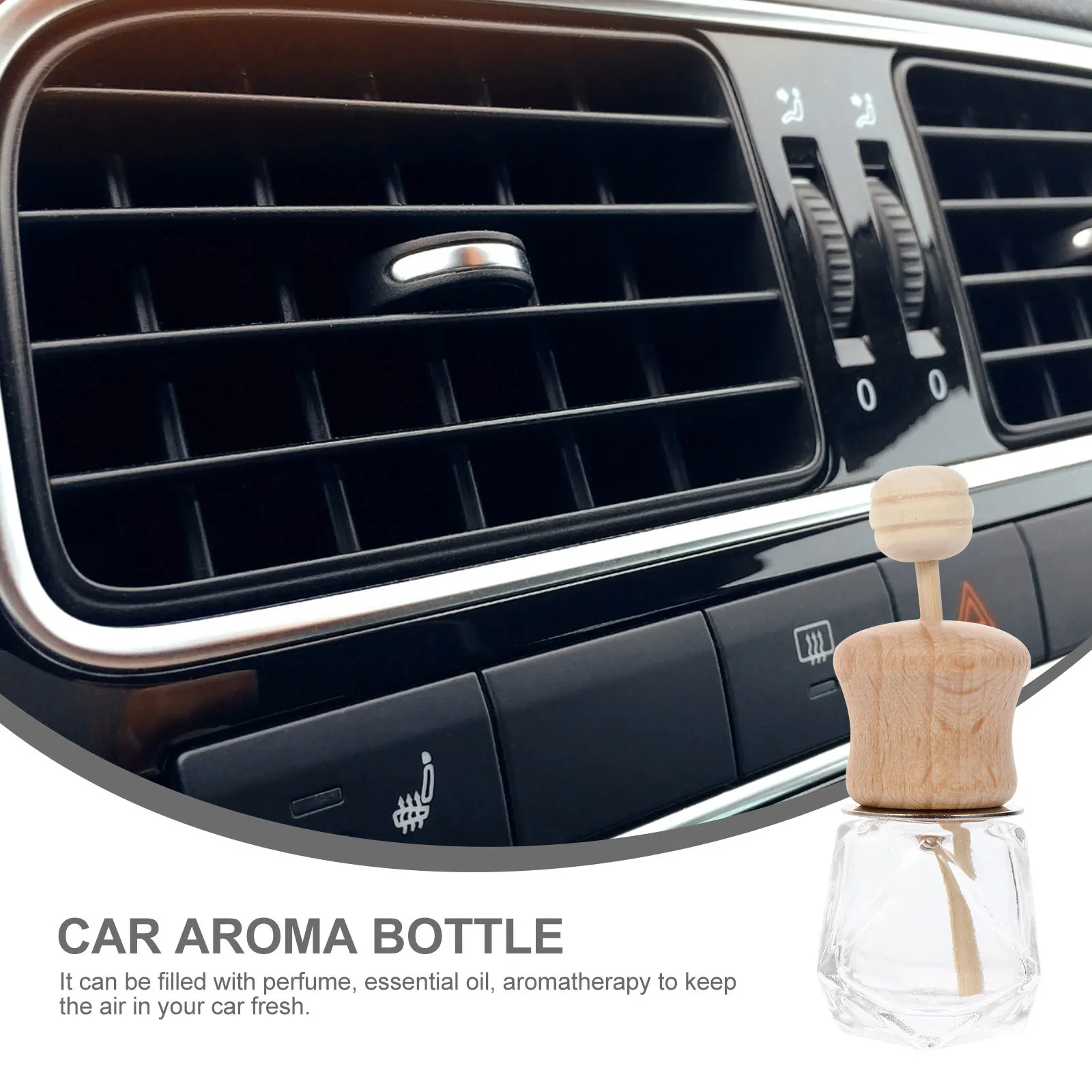 Bottiglia diffusore di aromi per auto da 3 pezzi con coperchio in legno Deodorante per bottiglie di olio essenziale con presa d'aria girevole per ripiano della stanza dell'auto