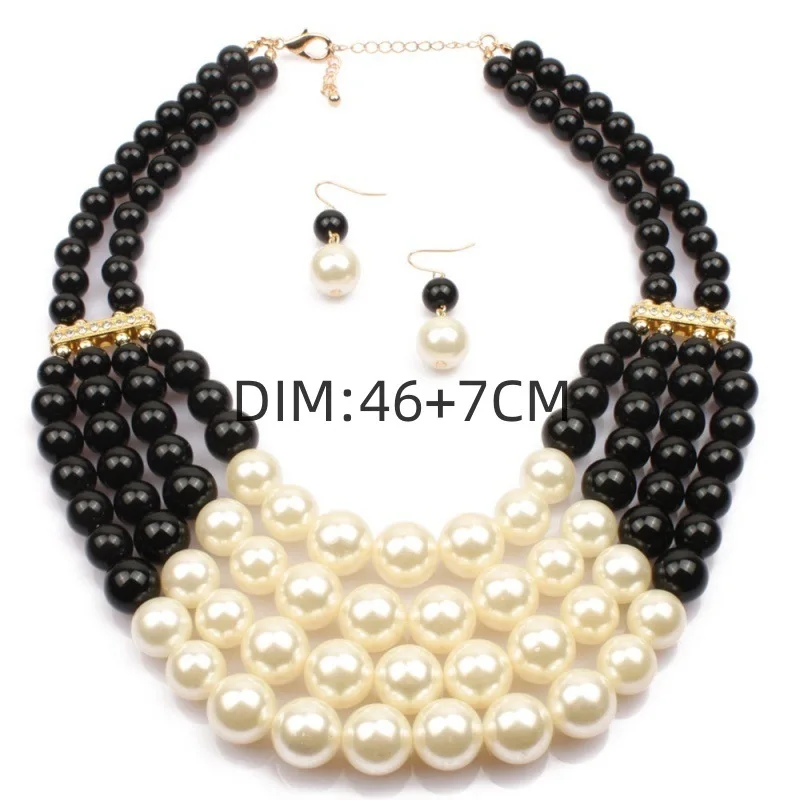 wedding necklace punky necklace party necklace women\'s personality twist two-color earrings pearl two-piece set bead jewelry