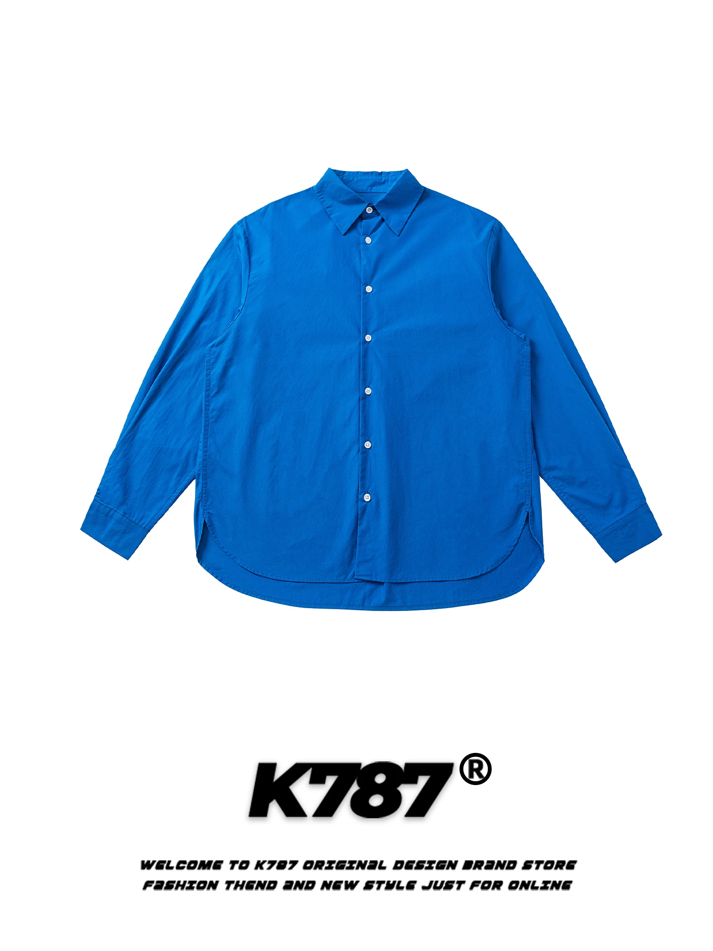 

American Sle Casual Long Sve irt ex Loose Street Simple Color Commuting Couple irt Spring K787 Blue Ocean ...