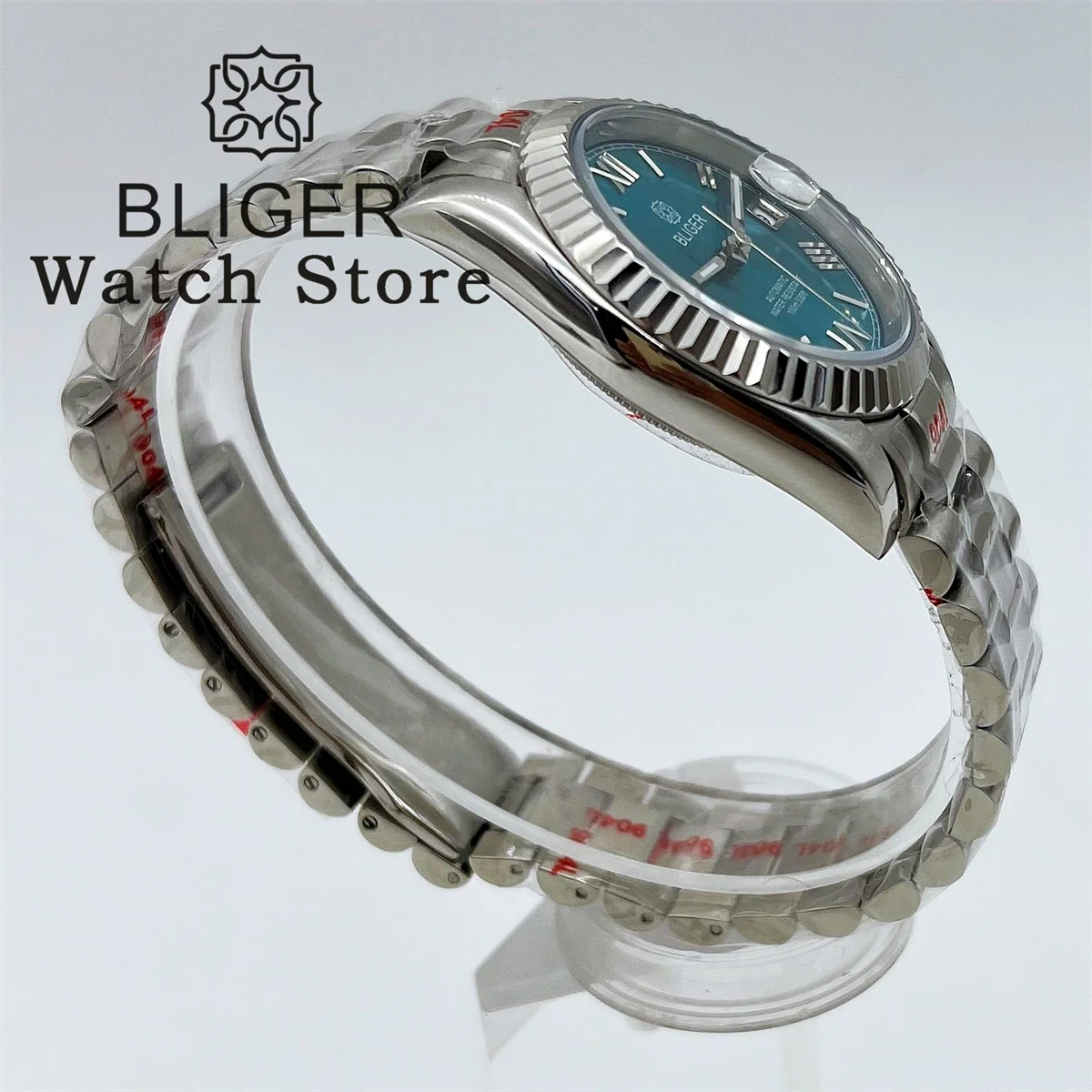 BLIGER 36mm 39mm NH35A Automatic Men\'s Watch Fluted Bezel Sapphire Sunbusrt Peacock Blue dial Date Stainless steel Bracelet