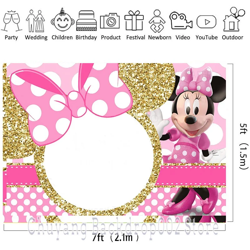 Disney Pink Gold Glitter Minnie Mickey Mouse Backdrop Photography Birthday Background Party Supplies Boys Girls Decoration