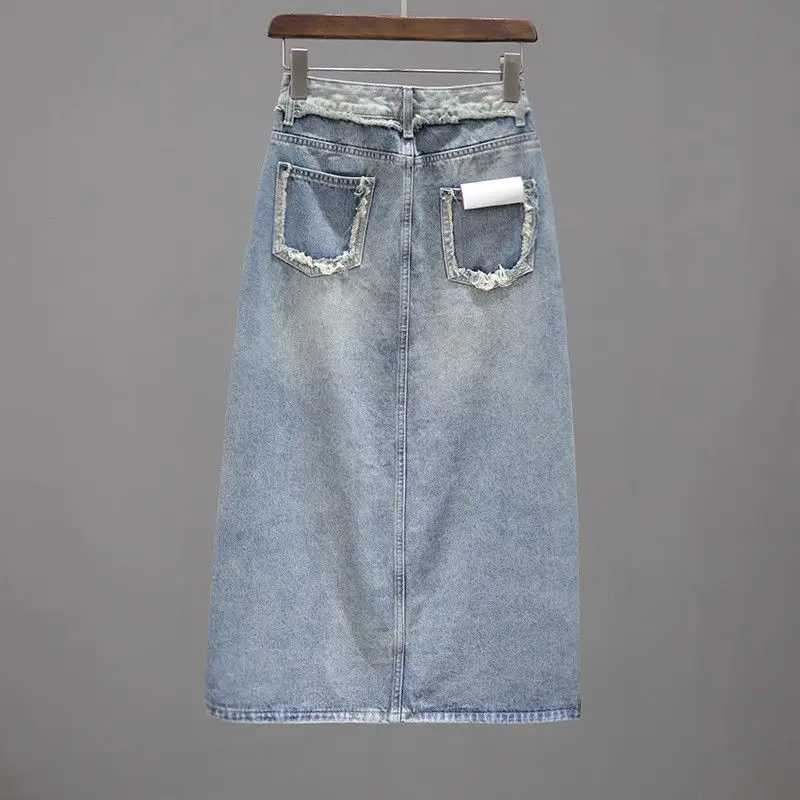 

2024 New ,Casual High Waisted Denim Skirt, For Women Clothing ,Spring Summer front Slit buttocks wrapped A-line Long Skirts