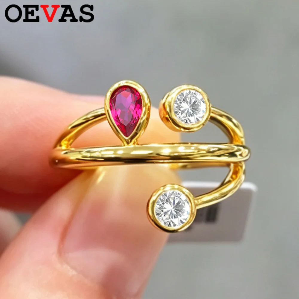 OEVAS 0.35CT 3X4MM Pear Cut Lab Grown Ruby Sapphire Ring 100% S925 Sterling Silver for Women Wedding Party Fine Jewelry Gift