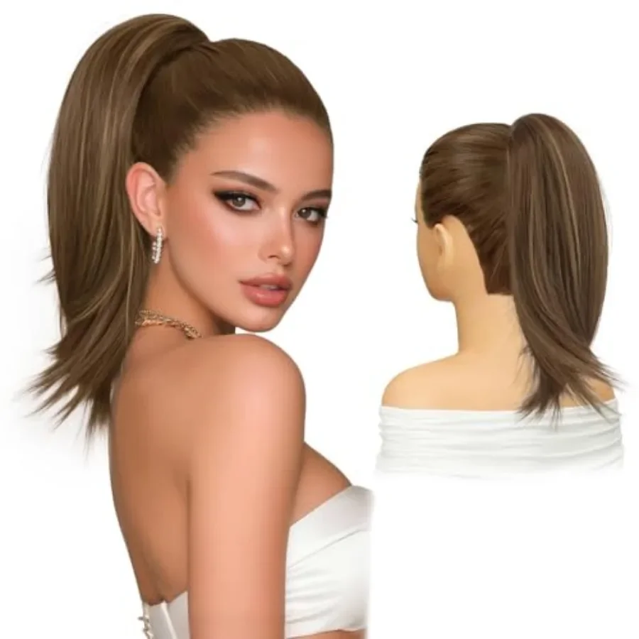

Drawstring Ponytail Extension for Women 15 Inch Comb Clip in Straight Clip on Hairpiece Layered Fluffy Thick Pony Tails Hair Ex