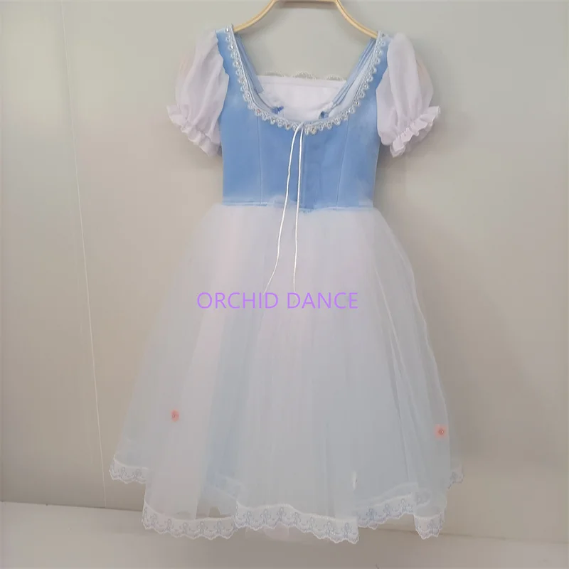 New Coming Custom Size Kids Girls Women Adults Peasant Gilsay Ballet Dance Performance Wear Long Blue Romantic Tutu Costumes