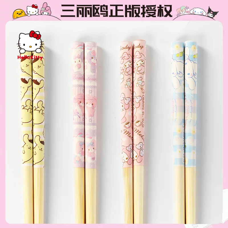 

Cute Sanrio Chopsticks Cinnamoroll My Melody Cartoon Kawaii Anime Student Non-Slip Wooden Sterilizable Portable Child Tableware