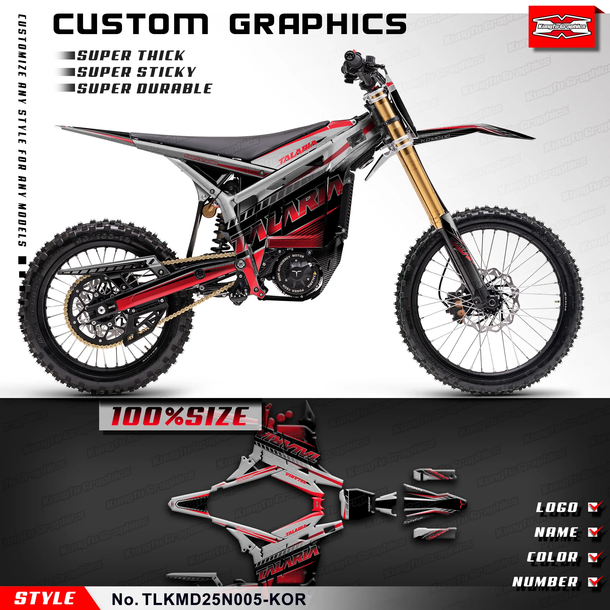 KUNGFU GRAPHICS Custom Adhesive Sticker Motorcycle Graphics for TALARIA KOMODO, Decorative, TLKMD25N005-KOR