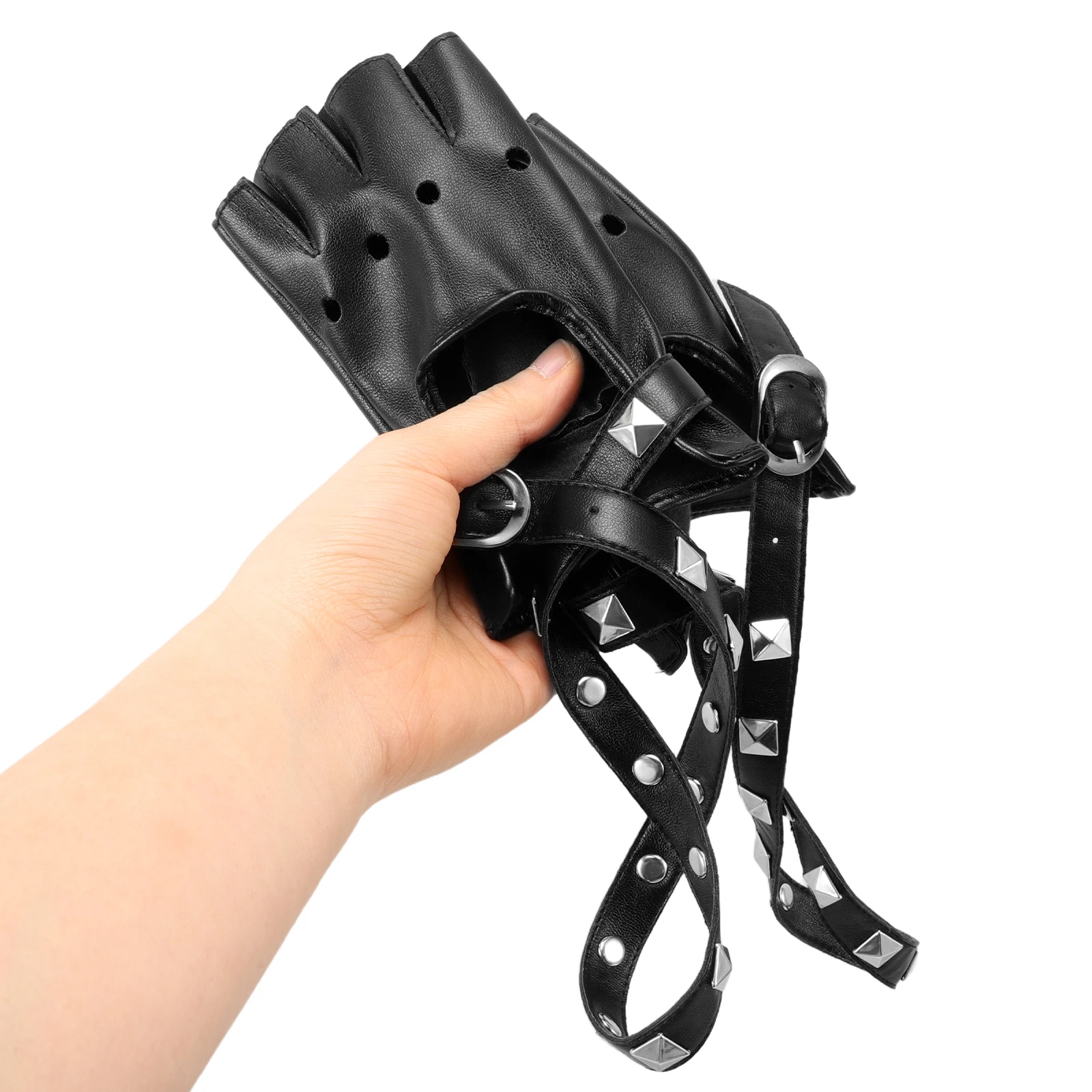 

Dance Gloves Punk Rivet Chains Half Finger Fake Masquerade Cycling Women Gloves Street Dance