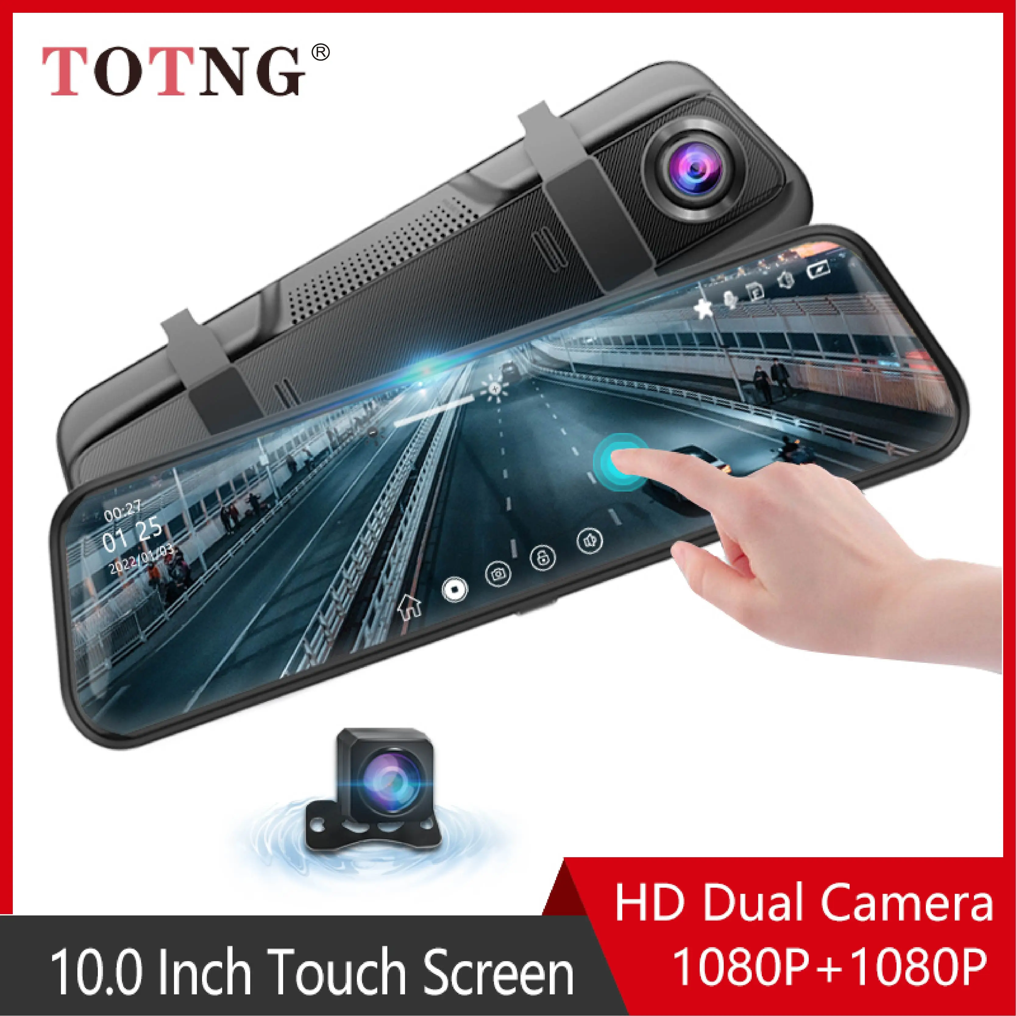 녹음기 모니터 터치 분할 스크린 트럭 버스 DVR 블랙 박스, AHD 1080P 리버스 IR 나이트 비전 백업 카메라용, 10.36 인치 4 채널 