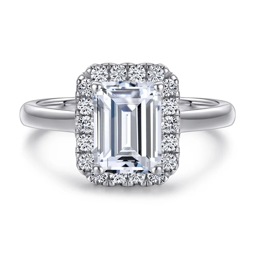 Emerald Cut 2 Carat Moissanite S925 Sterling Silver Ring Set Women Engagement Jewelry