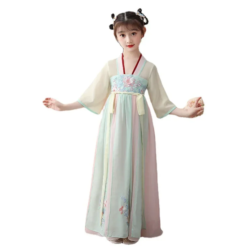 Chinese style super immortal ancient costume chest length Hanfu dress, children's ancient style light gauze Tang costume