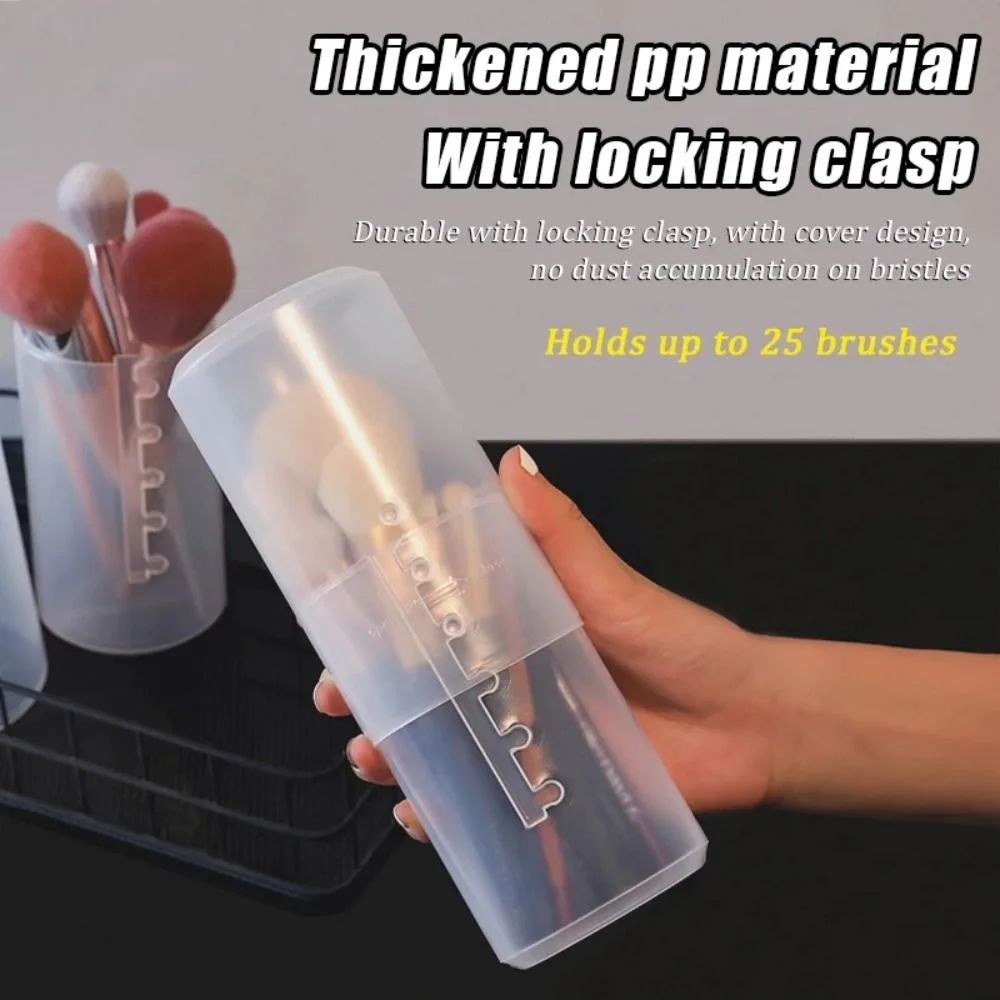 Transparent Makeup Brush Holder Adjustable Height Retractable Dustproof Toiletry Box With Lid Desktop Display Storage Cup view 5