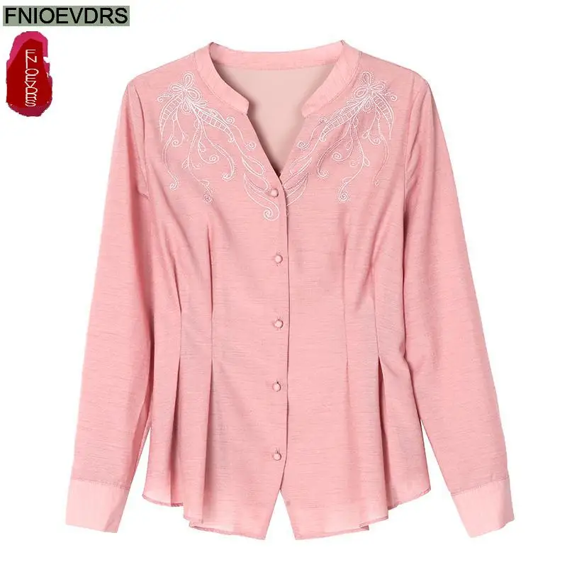 Loose Clothes Women 2024 Autumn Elegant Office Lady Button Shirts Casual Retro Vintage Embroidery Tunic Peplum Tops Blouses