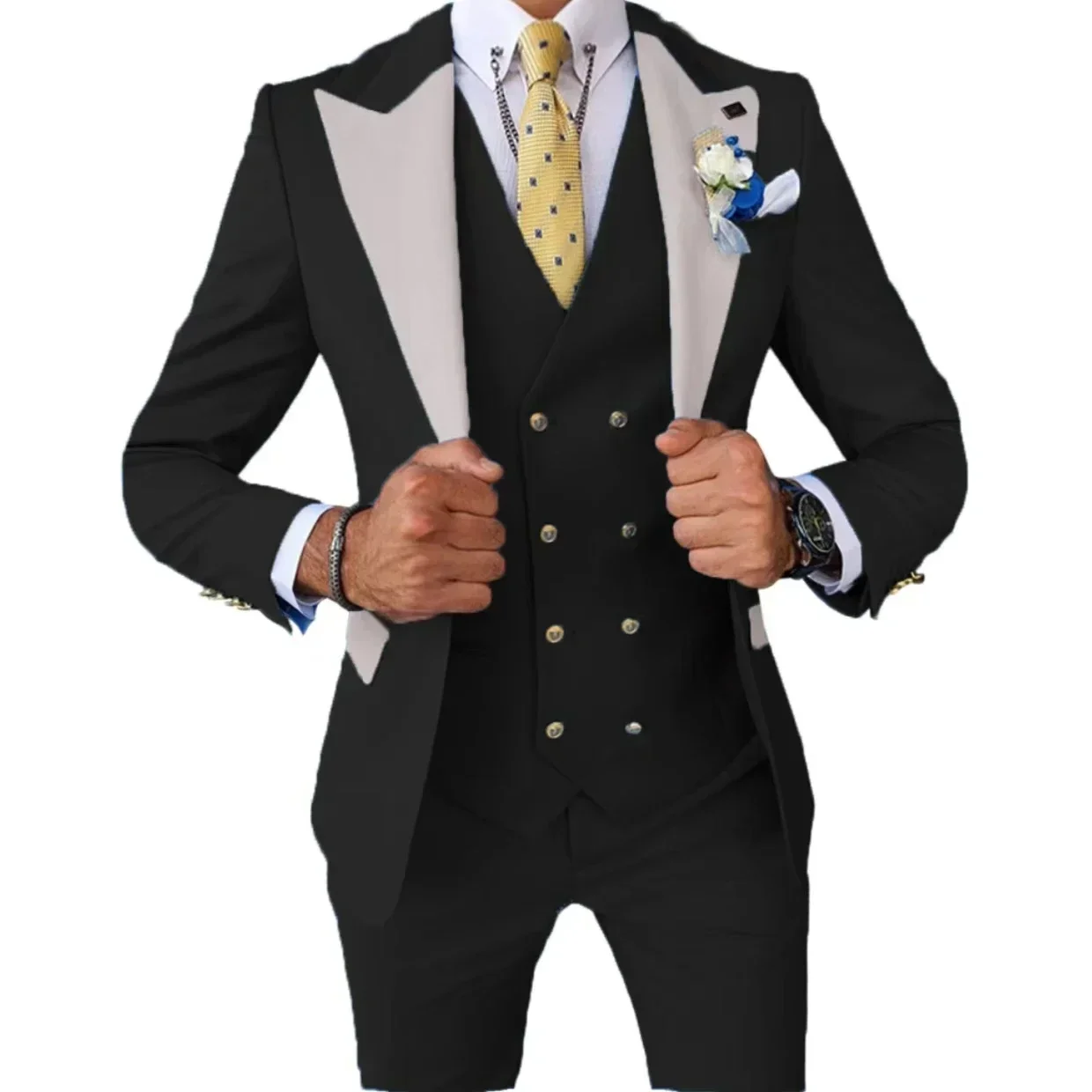 

Men's Slim Fit 3 Piece Tuxedo Suit Classic Formal Blazer Vest And Pant Set for Wedding Party Prom Business Casual Occasions