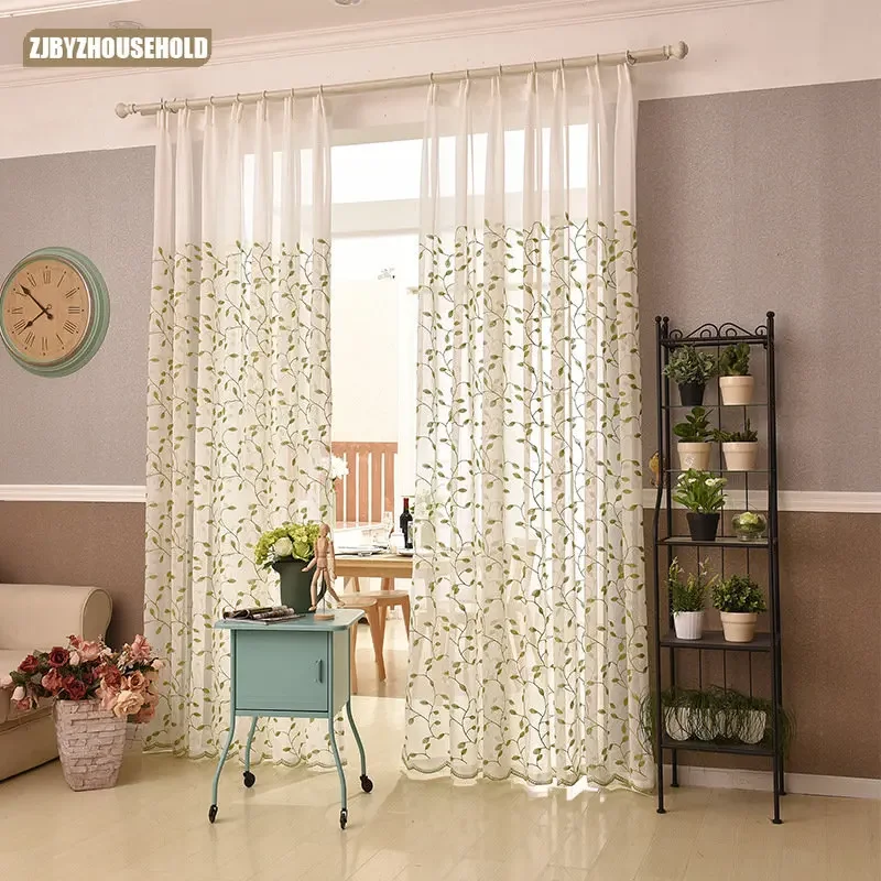

Spot New Small Fresh Leaf Embroidered Curtains for Living Dining Room Bedroom Fabric Embroidered Yarn Curtain Fabric Finished