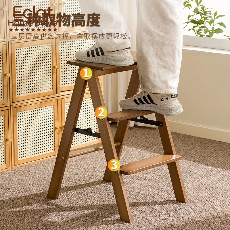Household Multifunctional Kitchen High Stool Foldable Stool High Three Steps Ladder Stool Portable Thickened Small Bench Bar Sto