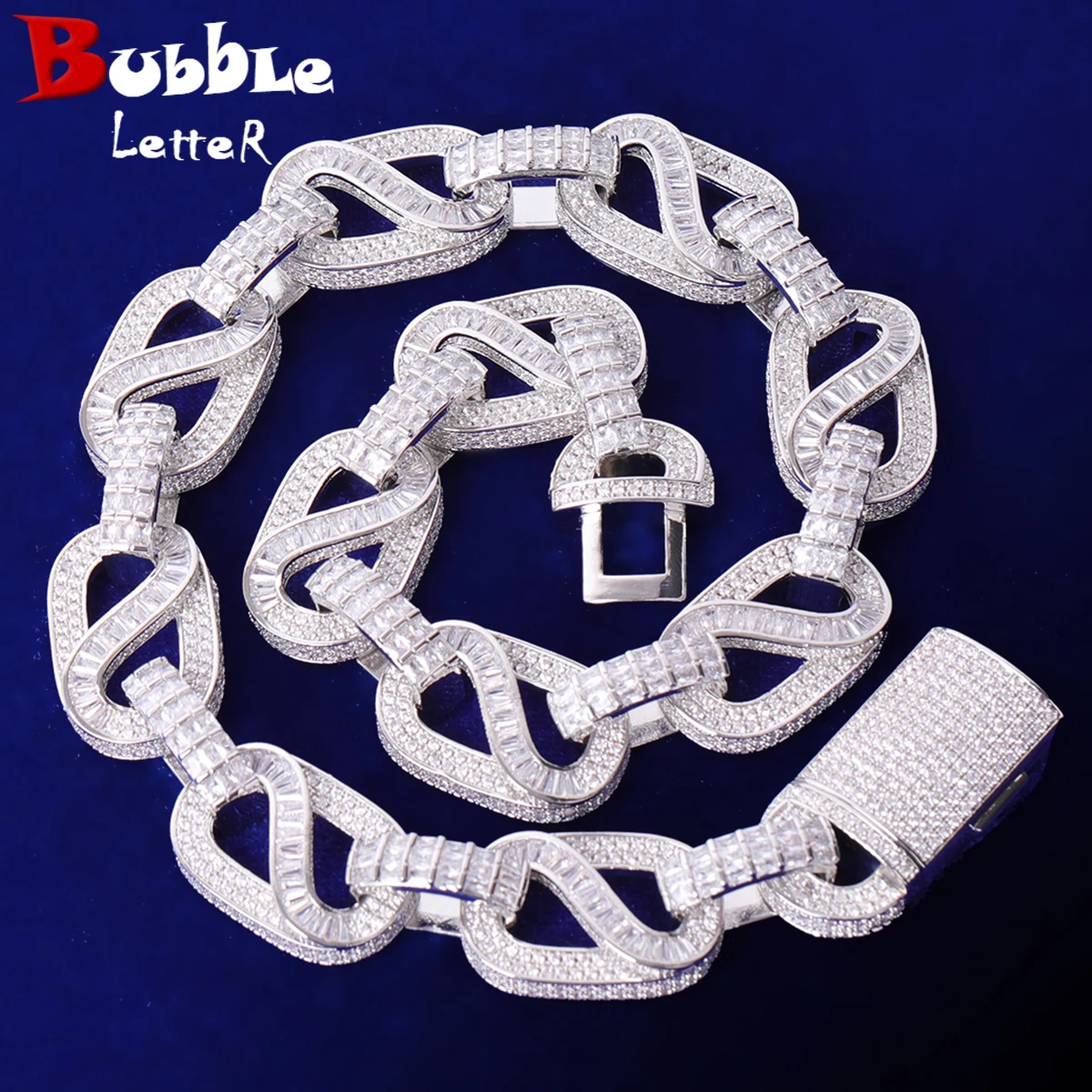 Bubble Letter Iced Out Choker Luxury Design 20mm Cuban Link Chain for Men Baguette Necklace Hip Hop Jewelry