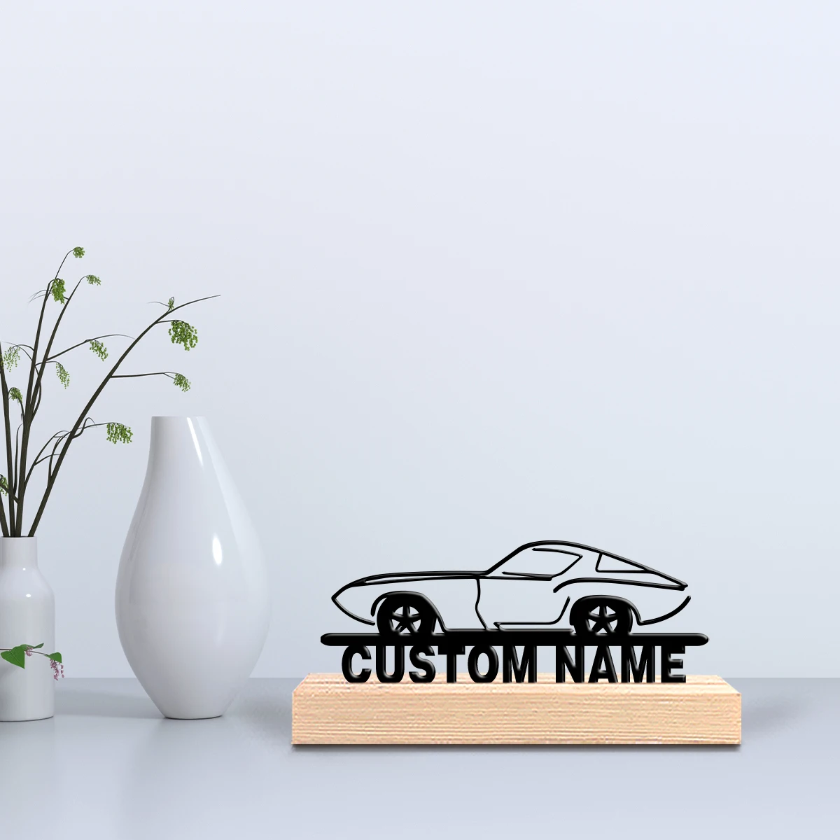 1pc Fashion car Custom Text Tin Statue Metal Ornament Tin Sculpture With Wood Base Art Crafts With Wood Base Bedroom Table